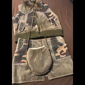 Vintage Wilson Leather Suede Camo  faux fur set